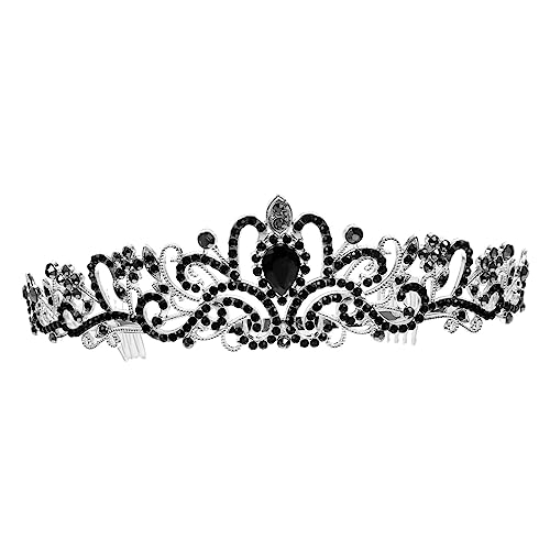 ARTSEWPLY Strass Brautkrone mit Kamm Silber Schwarzes Diadem für Hochzeit und Abschlussball Funkelndes Stirnband Eleganter Haarschmuck für Damen zu Geburtstag und Festen von ARTSEWPLY