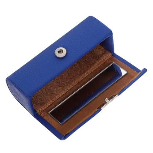 ARTSEWPLY Tragbarer Lippenstifthalter aus PU mit Spiegel Eleganter Kosmetik Organizer für Damen Perfektes Lippenstift Etui für Reisen Geburtstag für Freundin Mutter Ehefrau Blau Struktur von ARTSEWPLY