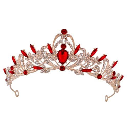 ARTSEWPLY Vintage Stil Haarschmuck Damen Tiara Haarreif für Hochzeit Cosplay und Party Gold Rote Krone mit Funkelnden Strasssteinen Bequem und Hautschonend Festlicher Kopfschmuck von ARTSEWPLY