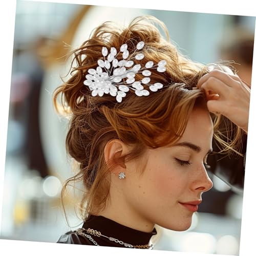 ARTSEWPLY Weißer Perlen Haarschmuck Braut Handgefertigter Haarclip mit Floraler Hochzeits Haaraccessoire für Braut und Festliche Anlässe Vielseitiges Haarschmuckstück für Damen von ARTSEWPLY