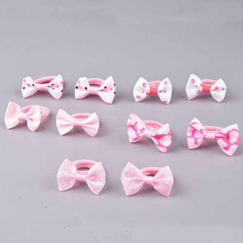 10 Stück Mädchen Punkte Schleife elastische Haar Gummibänder Zubehör for Kinder Krawatte Ring Seil Schnurhalter Kopfschmuck Clips, Stil 11 Pink (Color : Rose) von ARTSIM