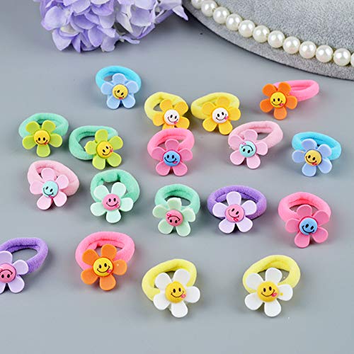 10 Stück Mädchen Punkte Schleife elastische Haargummibänder Zubehör for Kinder Krawattenring Seil Schnurhalter Kopfschmuck Clips, B Smile Flower von ARTSIM