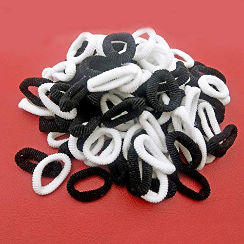 100 Stück Kind Buntes Elastisches Haarband Mädchen Kind Seil Ring Scrunchy Stirnband Gummi Pferdeschwanz Halter Krawatte Gummi Zubehör,schwarz (Color : White and black) von ARTSIM