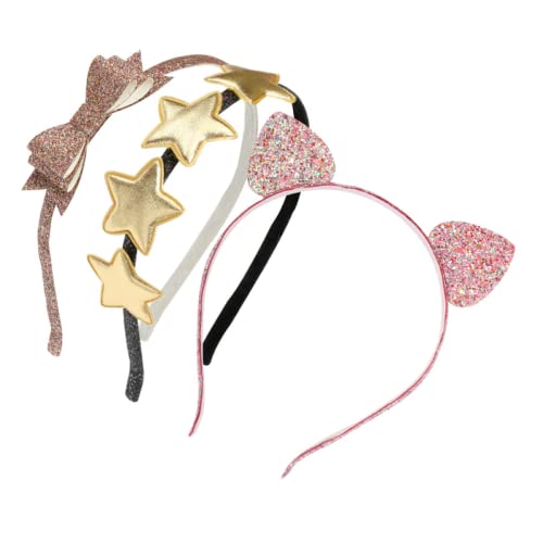 3pcs Kätzchen Bow Star Mode Stirnbänder Haar Pailletten Stirnband Haarbänder Ohr Katze Ornament Zubehör Ohren Mädchen Geschenke Haarband for Kinder Frauen von ARTSIM