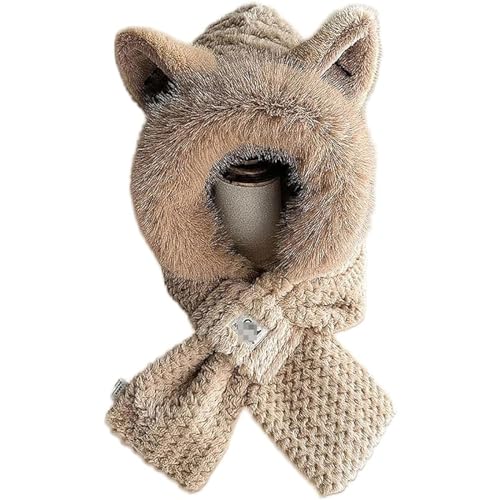 ARTSIM Niedliche Fuchsohren 2-in-1 Mütze und Schal, Niedliche Frauen Fuchsohren Plüschmütze Schal, Winter Integrierter Ohrenschutz Winddichte Mütze (Braun,Eine Größe) von ARTSIM
