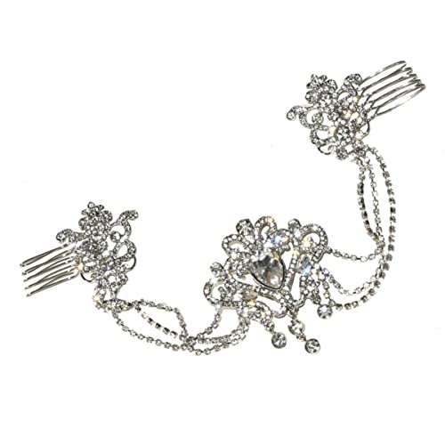 Braut-Clips, Dekoration for Stirnkamm, Zubehör, Kopfschmuck, exquisite Kopfkette mit elegantem Haar, Strass, Silber, dekorative Frauen, bezaubernde Mädchen und Brauthochzeit (Color : Silver, Size : von ARTSIM