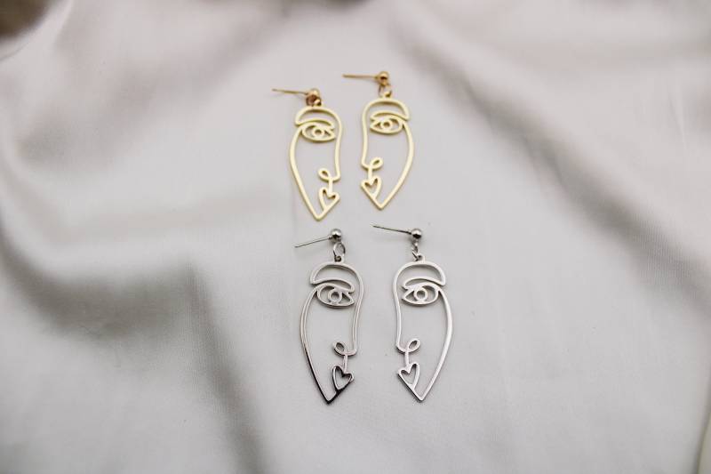 Minimale Portrait Gesicht Ohrringe | Abstrakter Stil Schmuck Einzigartige Picasso-Stil Minimalistisch von ARTSYBERLIN