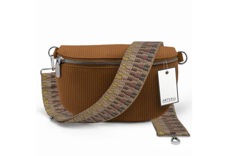 ARTVALL Umhängetasche Cord Handtasche Brusttasche Crossbody Bag Braun, Bauchtasche Cord weich mit Schultergurt abnehmbar Hüfttasche Klein von ARTVALL