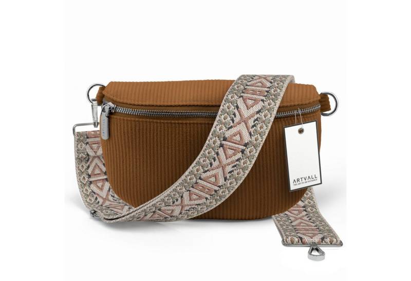 ARTVALL Umhängetasche Cord Handtasche Brusttasche Crossbody Bag Braun, Bauchtasche Cord weich mit Schultergurt abnehmbar Hüfttasche Klein von ARTVALL