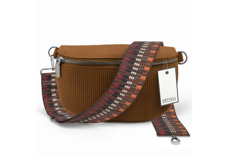 ARTVALL Umhängetasche Cord Handtasche Brusttasche Crossbody Bag Braun (Tasche inkl. Taschenband), Bauchtasche Cord weich mit Schultergurt abnehmbar Hüfttasche Klein von ARTVALL