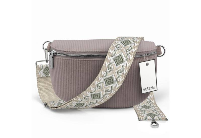 ARTVALL Umhängetasche Cord Handtasche Brusttasche Crossbody Bag Rosé, Bauchtasche Cord weich mit Schultergurt abnehmbar Hüfttasche Klein von ARTVALL