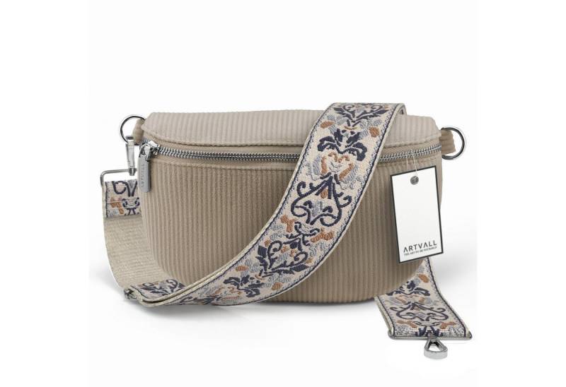 ARTVALL Umhängetasche Cord Handtasche Brusttasche Schultertasche Beige, Bauchtasche Cord weich mit Schultergurt abnehmbar Hüfttasche Klein von ARTVALL