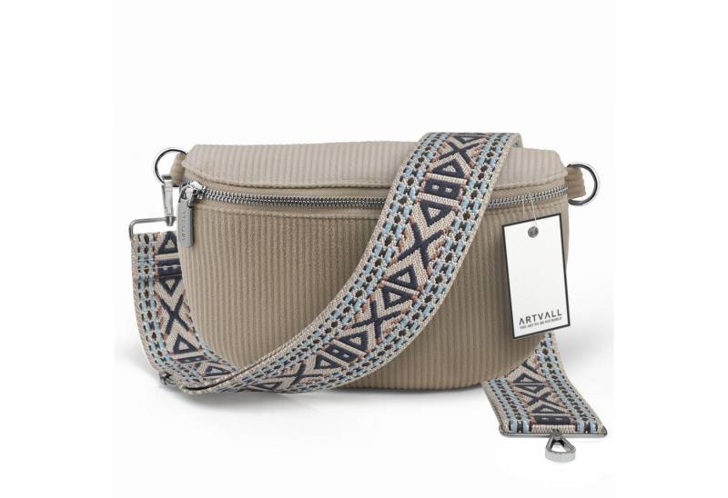 ARTVALL Umhängetasche Cord Handtasche Brusttasche Schultertasche Beige, Bauchtasche Cord weich mit Schultergurt abnehmbar Hüfttasche Klein von ARTVALL