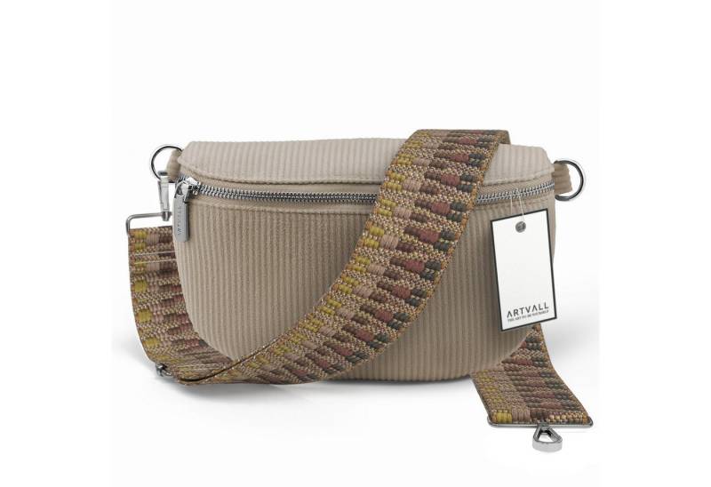 ARTVALL Umhängetasche Cord Handtasche Brusttasche Schultertasche Beige (Tasche inkl. Taschenband), Bauchtasche Cord weich mit Schultergurt abnehmbar Hüfttasche Klein von ARTVALL