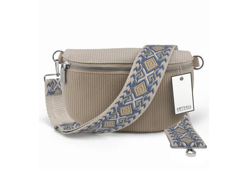 ARTVALL Umhängetasche Cord Handtasche Brusttasche Schultertasche Beige, Cord Bauchtasche Cordtasche Stoff weich abnehmbarer Taschengurt Klein von ARTVALL