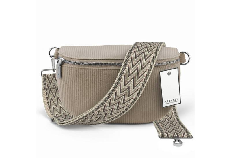 ARTVALL Umhängetasche Cord Handtasche Brusttasche Schultertasche Beige, Cord Bauchtasche Cordtasche Stoff weich abnehmbarer Taschengurt Klein von ARTVALL