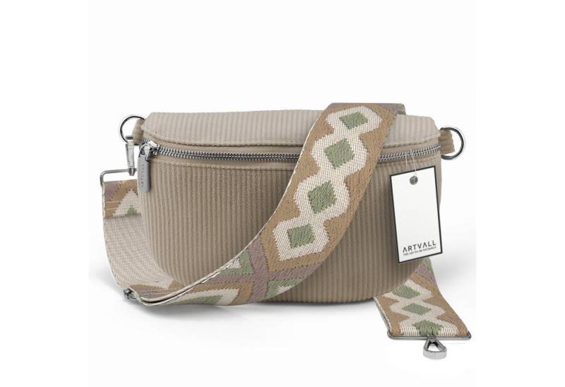ARTVALL Umhängetasche Cord Handtasche Brusttasche Schultertasche Beige (Tasche inkl. Taschenband), Cord Bauchtasche Cordtasche Stoff weich abnehmbarer Taschengurt Klein von ARTVALL