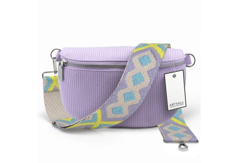 ARTVALL Umhängetasche Cord Handtasche Brusttasche Schultertasche Lila, Bauchtasche Cord weich mit Schultergurt abnehmbar Hüfttasche Klein von ARTVALL