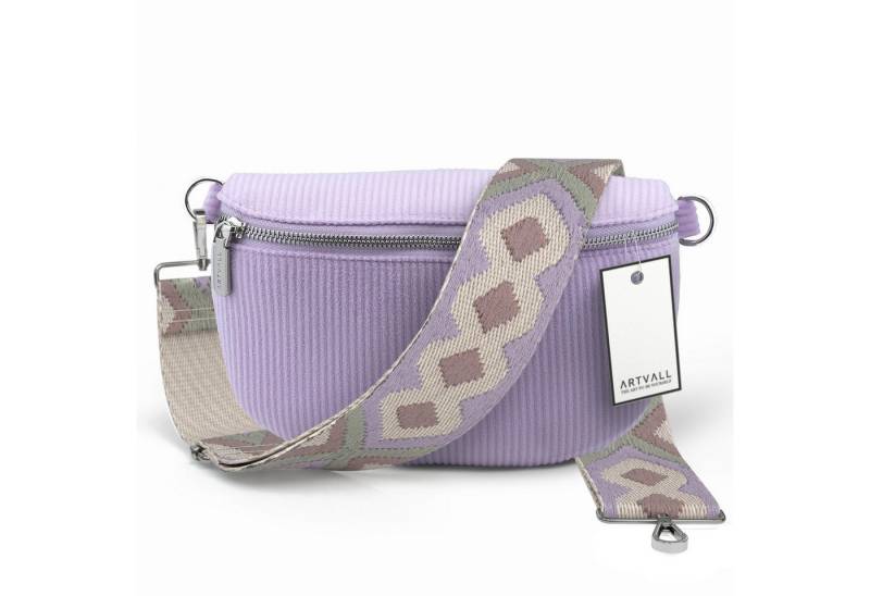 ARTVALL Umhängetasche Cord Handtasche Brusttasche Schultertasche Lila (Tasche inkl. Taschenband), Bauchtasche Cord weich mit Schultergurt abnehmbar Hüfttasche Klein von ARTVALL