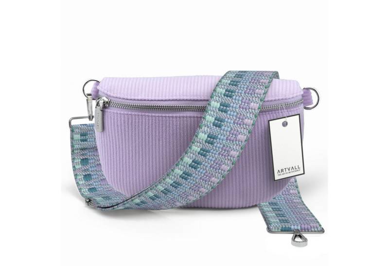 ARTVALL Umhängetasche Cord Handtasche Brusttasche Schultertasche Lila, Bauchtasche Cord weich mit Schultergurt abnehmbar Hüfttasche Klein von ARTVALL