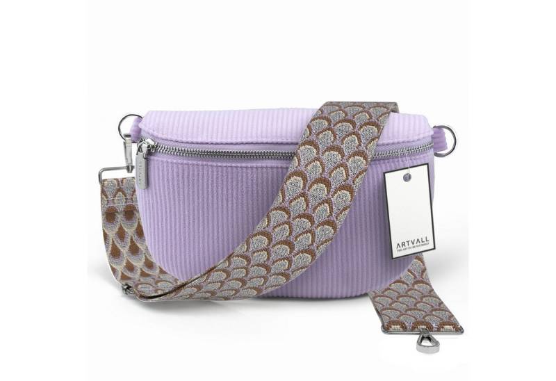 ARTVALL Umhängetasche Cord Handtasche Brusttasche Schultertasche Lila (Tasche inkl. Taschenband), Cord Bauchtasche Cordtasche Stoff weich abnehmbarer Taschengurt Klein von ARTVALL