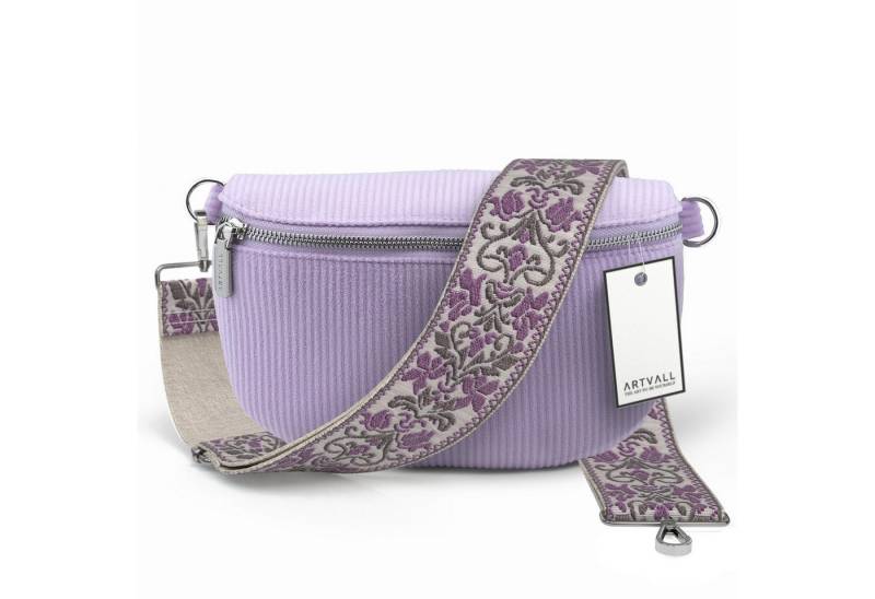 ARTVALL Umhängetasche Cord Handtasche Brusttasche Schultertasche Lila, Cord Bauchtasche Cordtasche Stoff weich abnehmbarer Taschengurt Klein von ARTVALL