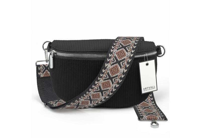 ARTVALL Umhängetasche Cord Handtasche Brusttasche Schultertasche Schwarz (Tasche inkl. Taschenband), Bauchtasche Cord weich mit Schultergurt abnehmbar Hüfttasche Klein von ARTVALL
