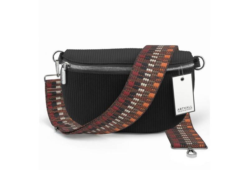 ARTVALL Umhängetasche Cord Handtasche Brusttasche Schultertasche Schwarz (Tasche inkl. Taschenband), Bauchtasche Cord weich mit Schultergurt abnehmbar Hüfttasche Klein von ARTVALL