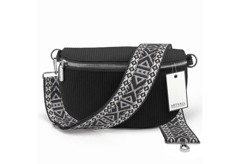 ARTVALL Umhängetasche Cord Handtasche Brusttasche Schultertasche Schwarz, Bauchtasche Cord weich mit Schultergurt abnehmbar Hüfttasche Klein von ARTVALL
