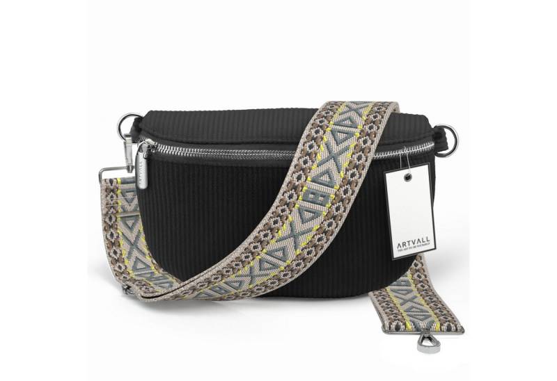 ARTVALL Umhängetasche Cord Handtasche Brusttasche Schultertasche Schwarz (Tasche inkl. Taschenband), Cord Bauchtasche Cordtasche Stoff weich abnehmbarer Taschengurt Klein von ARTVALL
