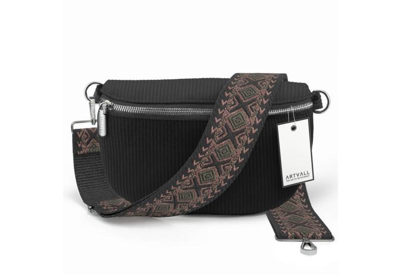ARTVALL Umhängetasche Cord Handtasche Brusttasche Schultertasche Schwarz (Tasche inkl. Taschenband), Cord Bauchtasche Cordtasche Stoff weich abnehmbarer Taschengurt Klein von ARTVALL