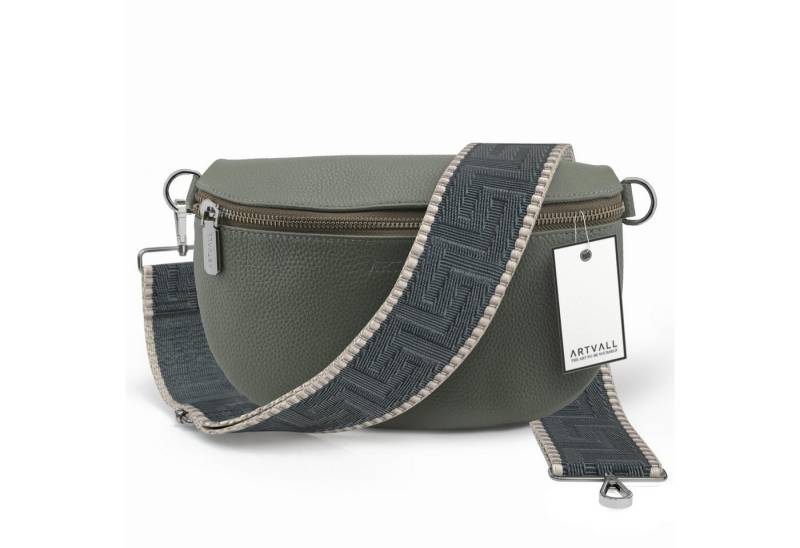 ARTVALL Umhängetasche Echtleder Handtasche Damen Brusttasche Grau Grün (Tasche inkl. Taschenband), Bauchtasche Leder verstellbar mit Schultergurt Design breit hochwertig von ARTVALL