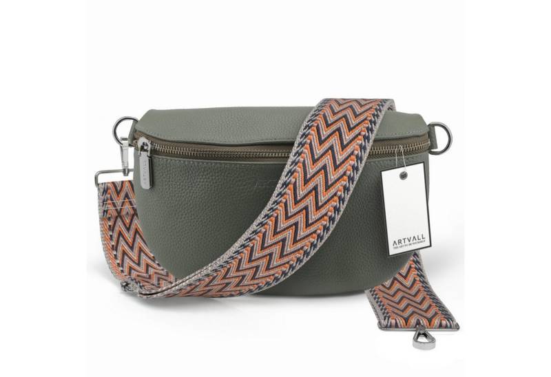 ARTVALL Umhängetasche Echtleder Handtasche Damen Brusttasche Grau Grün (Tasche inkl. Taschenband), Bauchtasche Leder verstellbar mit Schultergurt Design breit hochwertig von ARTVALL