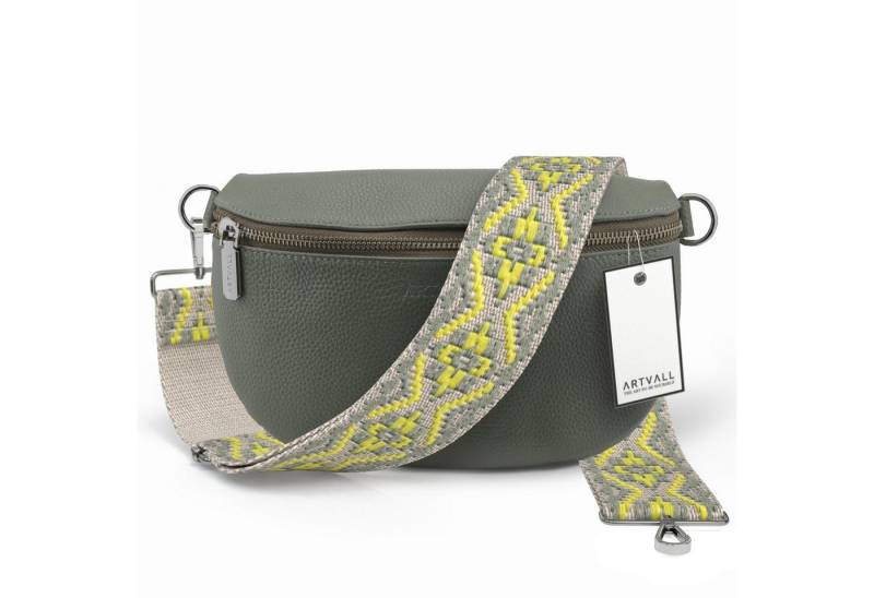 ARTVALL Umhängetasche Echtleder Handtasche Damen Brusttasche Grau Grün (Tasche inkl. Taschenband), Leder Bauchtasche klein breiter Schulterriemen abnehmbarer Taschengurt von ARTVALL