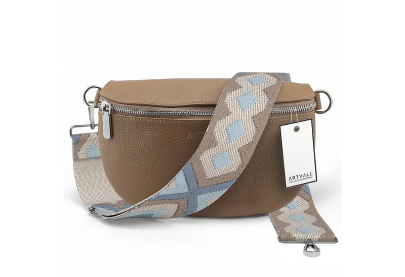 ARTVALL Umhängetasche Echtleder Handtasche Damen Brusttasche Hellbraun (Tasche inkl. Taschenband), Bauchtasche Leder verstellbar mit Schultergurt Design breit hochwertig von ARTVALL
