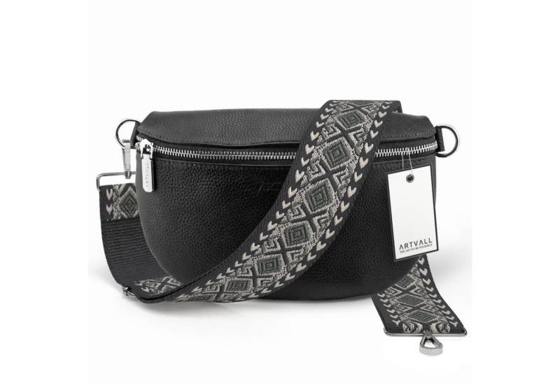 ARTVALL Umhängetasche Echtleder Handtasche Damen Brusttasche Schwarz (Tasche inkl. Taschenband), Bauchtasche Leder verstellbar mit Schultergurt Design breit hochwertig von ARTVALL