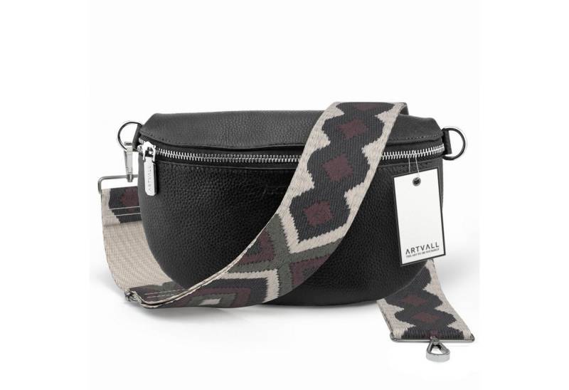 ARTVALL Umhängetasche Echtleder Handtasche Damen Brusttasche Schwarz (Tasche inkl. Taschenband), Leder Bauchtasche klein breiter Schulterriemen abnehmbarer Taschengurt von ARTVALL