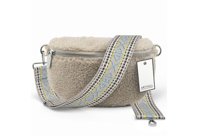 ARTVALL Umhängetasche Teddy Handtasche Brusttasche Schultertasche Beige (Tasche inkl. Taschenband), Bauchtasche Teddy Plüschtasche Teddyfell mit Schultergurt Design Klein von ARTVALL