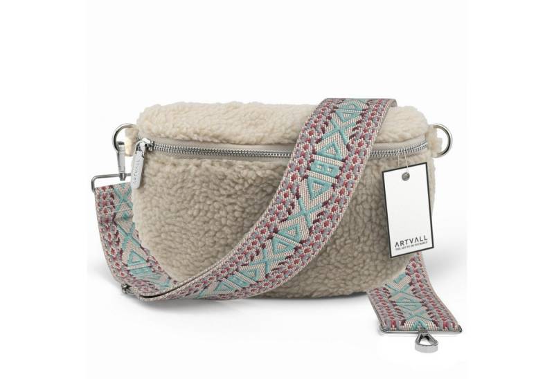 ARTVALL Umhängetasche Teddy Handtasche Brusttasche Schultertasche Beige (Tasche inkl. Taschenband), Bauchtasche Teddy Plüschtasche Teddyfell mit Schultergurt Design Klein von ARTVALL