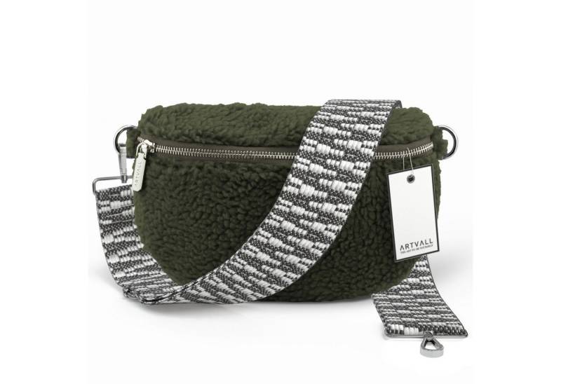 ARTVALL Umhängetasche Teddy Handtasche Damen Bag Brusttasche Olivgrün, Bauchtasche Teddy Plüschtasche Teddyfell mit Schultergurt Design Klein von ARTVALL