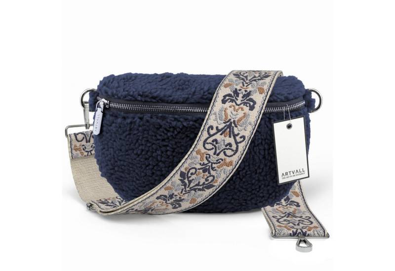 ARTVALL Umhängetasche Teddy Handtasche Damen Brusttasche Dunkelblau, Bauchtasche Teddy Plüschtasche Teddyfell mit Schultergurt Design Klein von ARTVALL
