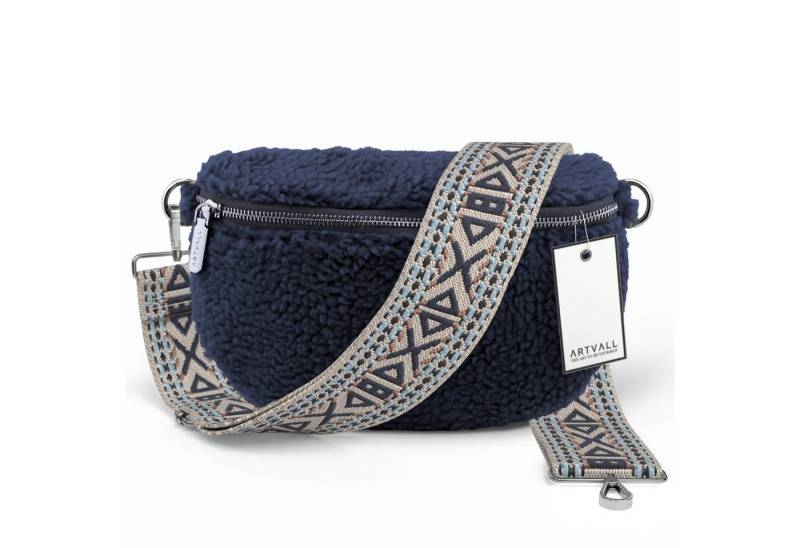 ARTVALL Umhängetasche Teddy Handtasche Damen Brusttasche Dunkelblau (Tasche inkl. Taschenband), Bauchtasche Teddy Plüschtasche Teddyfell mit Schultergurt Design Klein von ARTVALL