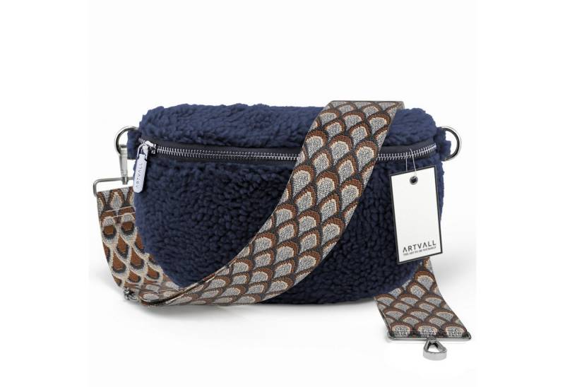ARTVALL Umhängetasche Teddy Handtasche Damen Brusttasche Dunkelblau, Bauchtasche Teddy Plüschtasche Teddyfell mit Schultergurt Design Klein von ARTVALL