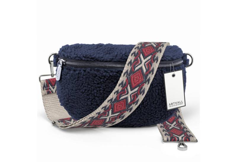 ARTVALL Umhängetasche Teddy Handtasche Damen Brusttasche Dunkelblau (Tasche inkl. Taschenband), Bauchtasche Teddy Plüschtasche Teddyfell mit Schultergurt Design Klein von ARTVALL