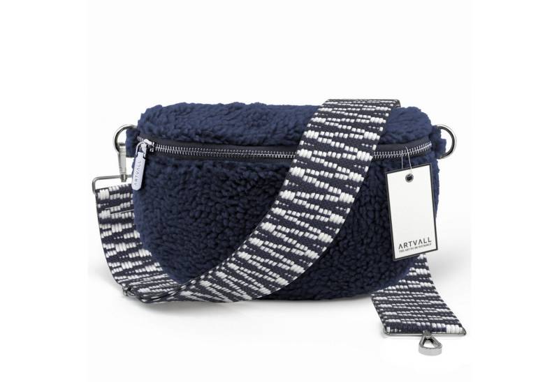 ARTVALL Umhängetasche Teddy Handtasche Damen Brusttasche Dunkelblau (Tasche inkl. Taschenband), Bauchtasche Teddytasche mit breitem Band Plüsch Tasche flauschig Klein von ARTVALL