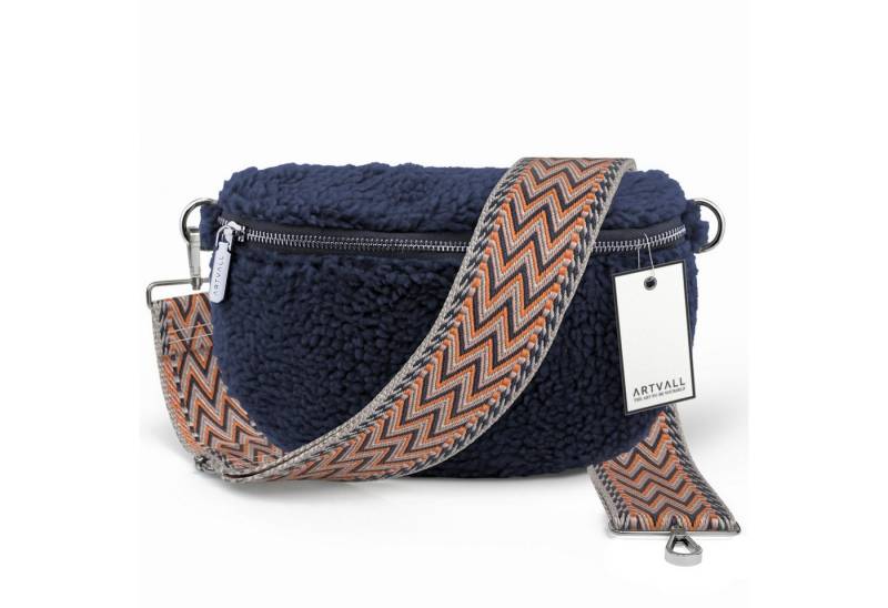 ARTVALL Umhängetasche Teddy Handtasche Damen Brusttasche Dunkelblau, Bauchtasche Teddytasche mit breitem Band Plüsch Tasche flauschig Klein von ARTVALL