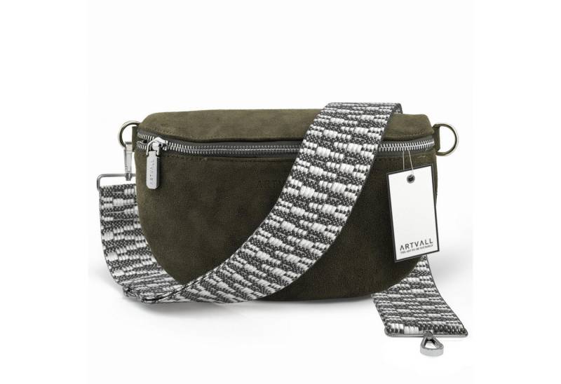 ARTVALL Umhängetasche Wildleder Handtasche Damen Brusttasche Naturgrün, Bauchtasche Wildleder Klein mit Schultergurt abnehmbar Crossbody Bag von ARTVALL