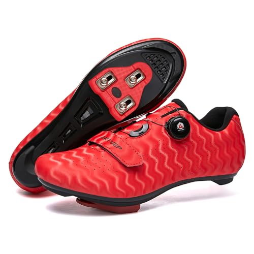 ARTVEP Fahrradschuhe Herren Damen Rennradschuhe MTB Radschuhe Kompatibel mit Look SPD SPD-SL Delta Lock Pedal Reitschuhe Peloton Schuhen Streifen Rot EU38 / 240 von ARTVEP