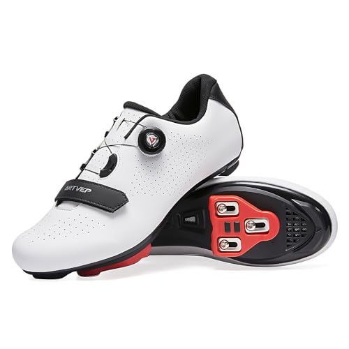 ARTVEP Fahrradschuhe Herren Damen Rennradschuhe MTB Radschuhe Kompatibel mit Look SPD SPD-SL Delta Lock Pedal Reitschuhe Peloton Schuhen Weiß EU41 / 255 von ARTVEP