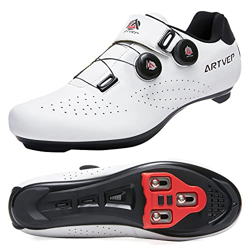 ARTVEP Herren Radschuhe Damen MTB Fahrradschuhe Kompatibel mit Look SPD SPD-SL Delta Lock Pedal Reitschuhe Kompatibel mit Peloton Schuhen Weiß EU 39/245 von ARTVEP